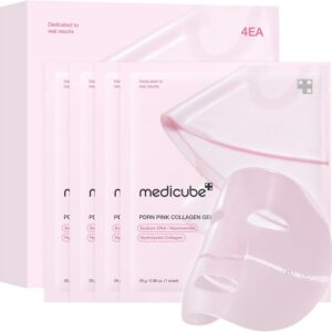 medicube Mascarilla De Gel De Gelatina De Colágeno Rosa Salmon Dna Pdrn De Uso Nocturno Para Piel Radiante, Elástica, Hidratante, Reafirmante E Hidratante, 4 Unidades (Paquete De 1)