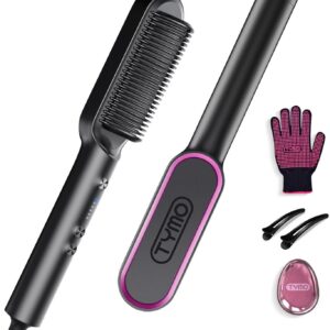 Descuento por primer pedido:TYMO RING Cepillo Alisador Pelo - Planchas de Pelo Profesional, 5 Temperaturas, 130°C-210°C, Calentamiento Rápido, Protección Antiquemaduras, Anti Encrespamiento,Apagado Automático,Doble Voltaje,Negro