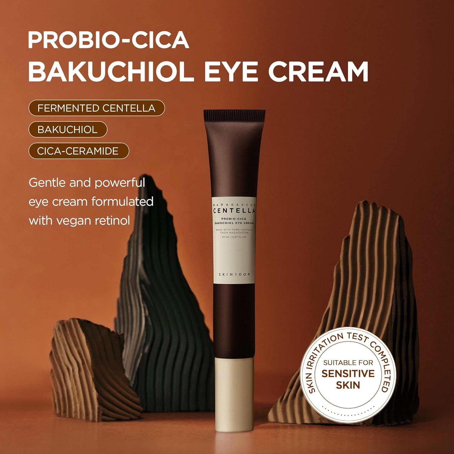SKIN1004 Madagascar Centella Probiótico Crema Contorno de Ojos de con Bakuchiol (Retinol Vegano) – Hidratante Antiarrugas y Antiedad con Acido Hialurónico – Skincare Coreano – 20 ml