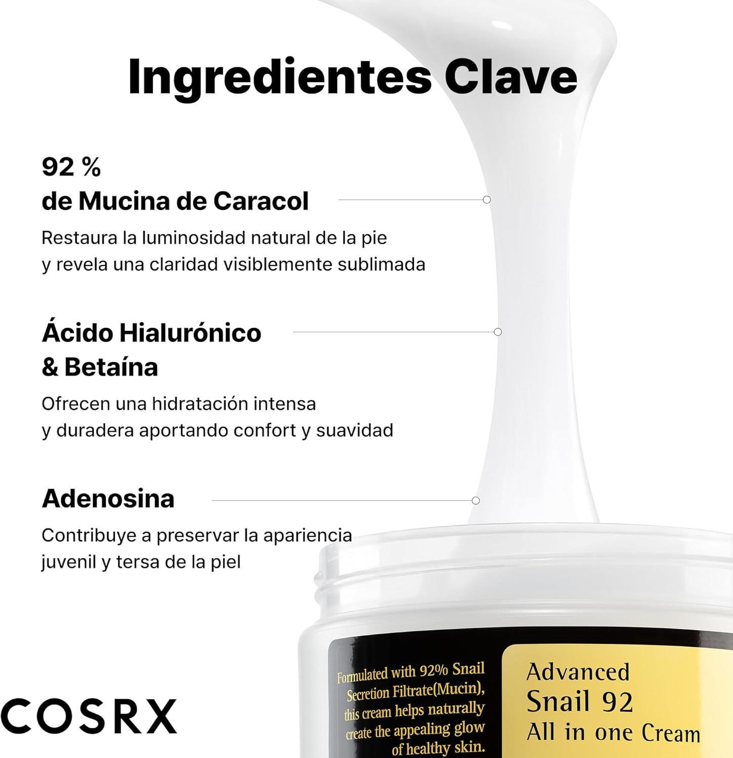 Descuento por primer pedido:COSRX Advanced Snail 92 All in One Cream, 100g, Anti Manchas y Antiarrugas, Crema Hidratante de Dia y Noche - Image 3